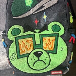 Sprayground Black and Green Bear Kids Backpack
